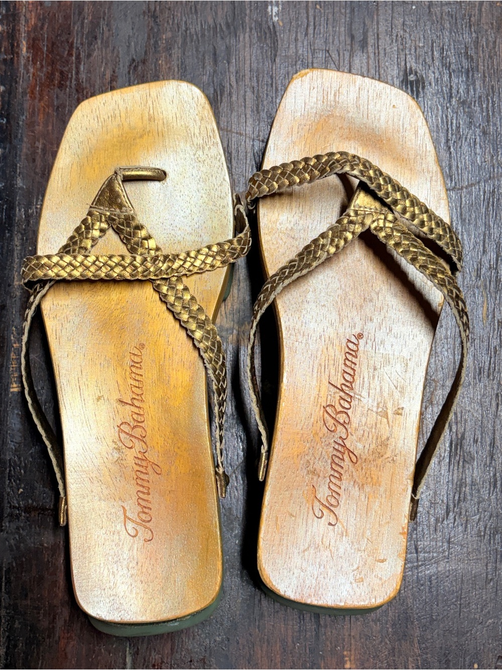 Tommy Bahama Metallic Gold Braided Leather Slide Sandals